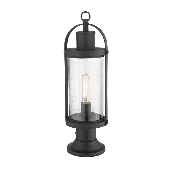 Roundhouse 1 Light Outdoor Pier Mounted Fixture, Black And Clear Seedy